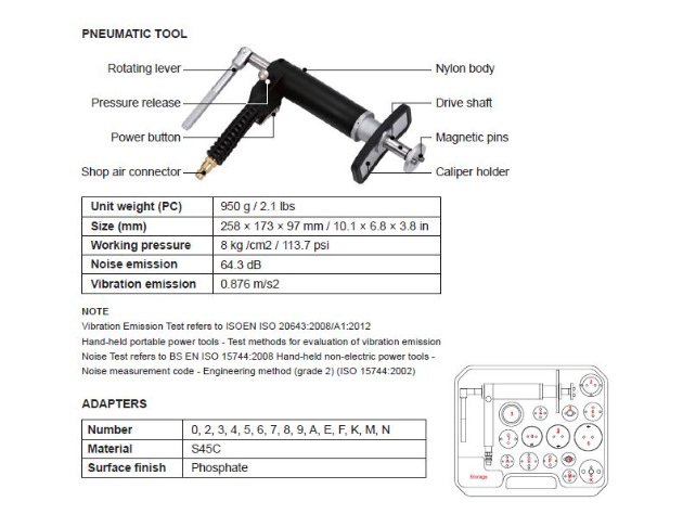 AIR POWERED BRAKE CALIPER PISTON WIND BACK TOOL SET (16PC)