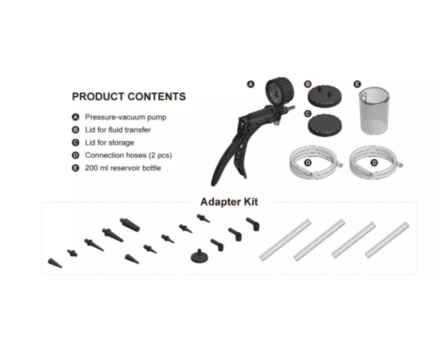 PRESSURE / VACUUM PUMP AND BRAKE BLEEDING KIT