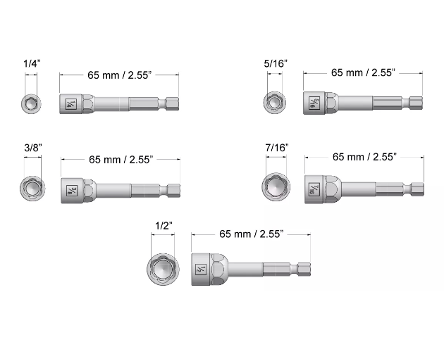 TWIST EXTRACTOR SET 1/4" HEX OUTPUT DRIVE WITH SAE SIZES (5 PCS)