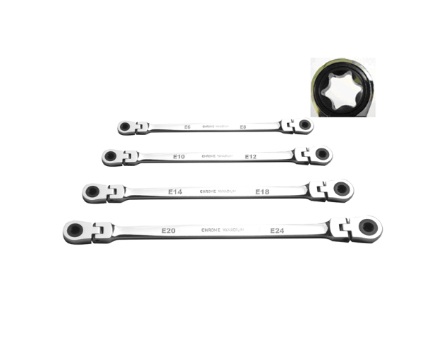 4 Pcs Extra Long Double Star Box Flexible Ratchet Wrench Set Product